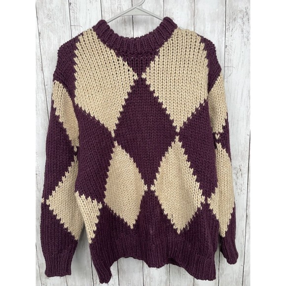 Zara Other - Zara Sweater Mens Medium Geometric Jacquard Purple and Cream knit